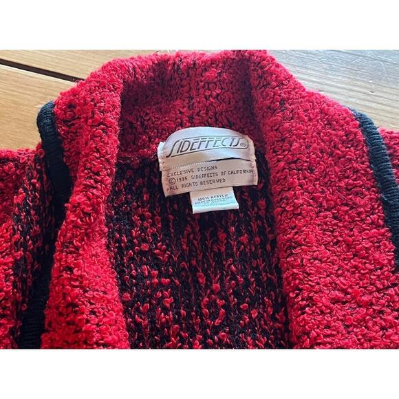 Vintage Sideffects Knitted Duster Sweater Womens L Open Cardigan Red & Black - Picture 4 of 8